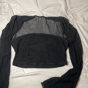 Black Crop Cut Out Blouse with Long Sleeves